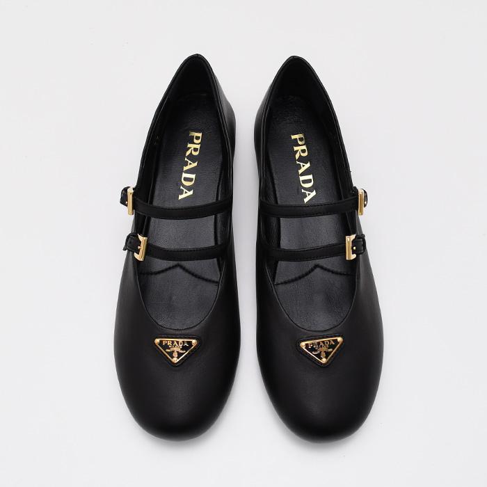 PRADA バレエシューズ ブラック 37.5 PRADA エレガントな ◇ ナッパレザー バレリーナ ◇ 人気 (PRADA