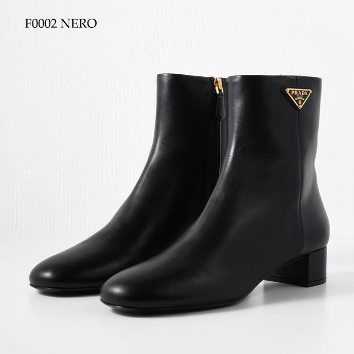 PRADAプラダ黒 レザー ショートブーツ 約10cmヒール#35 PRADA - 美品☆PRADA プラダ Re-Nylon 三角プレート付 サイドZIP