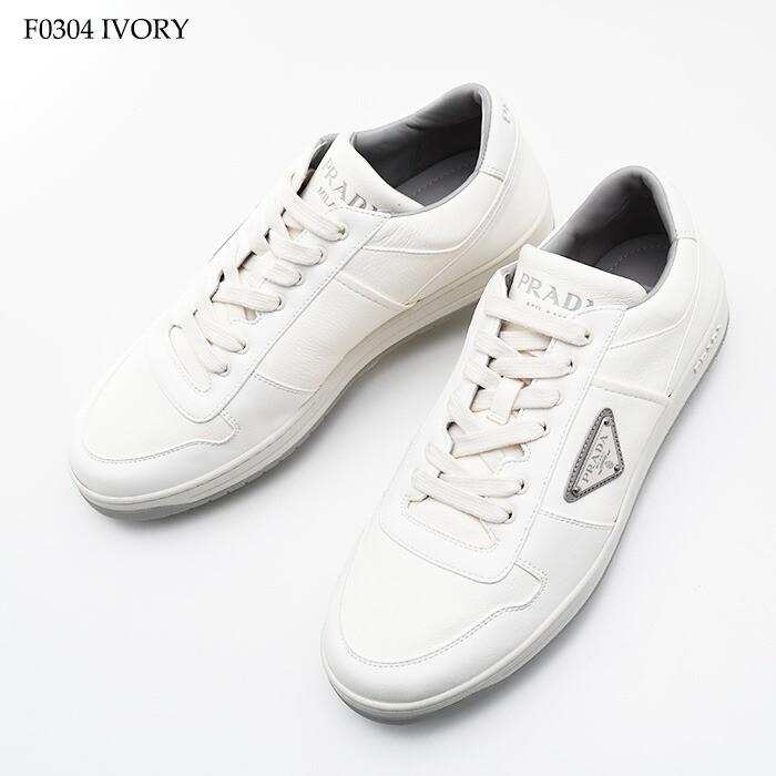 【ポイント5倍】PRADA プラダ スニーカー シューズ 靴 ダウンタウンナッパレザースニーカー 2EE364 3LQK メンズ アイボリー 革 ロゴの画像
