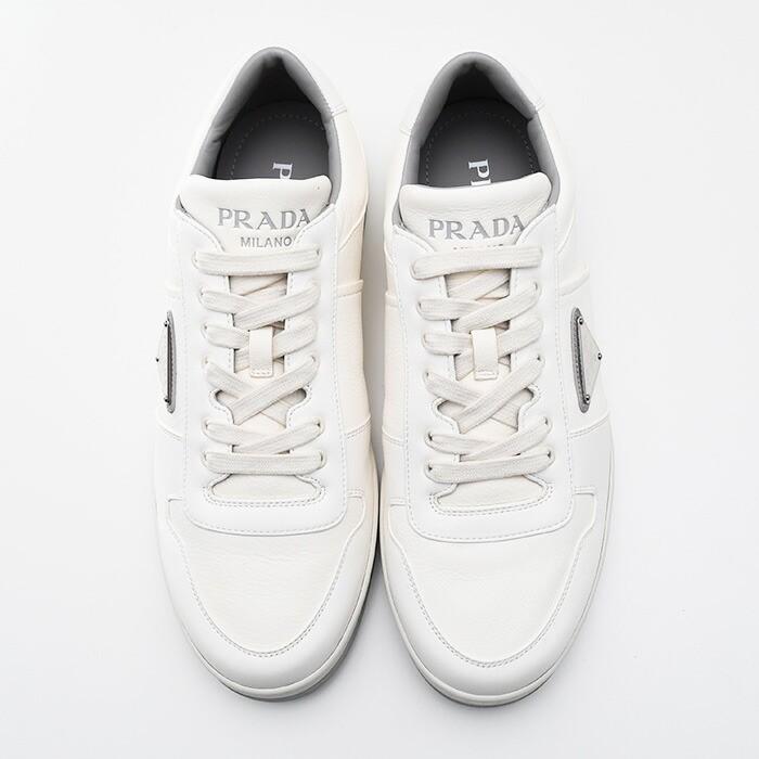 【ポイント5倍】PRADA プラダ スニーカー シューズ 靴 ダウンタウンナッパレザースニーカー 2EE364 3LQK メンズ アイボリー 革 ロゴの画像