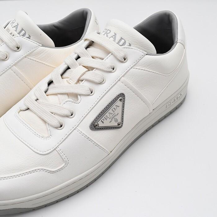 【ポイント5倍】PRADA プラダ スニーカー シューズ 靴 ダウンタウンナッパレザースニーカー 2EE364 3LQK メンズ アイボリー 革 ロゴの画像