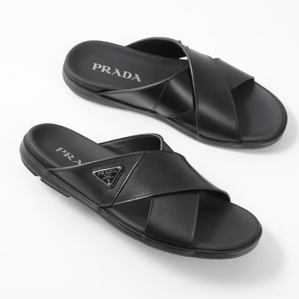 PRADA（プラダ） サンダル レザー クリスクロス スライドサンダル