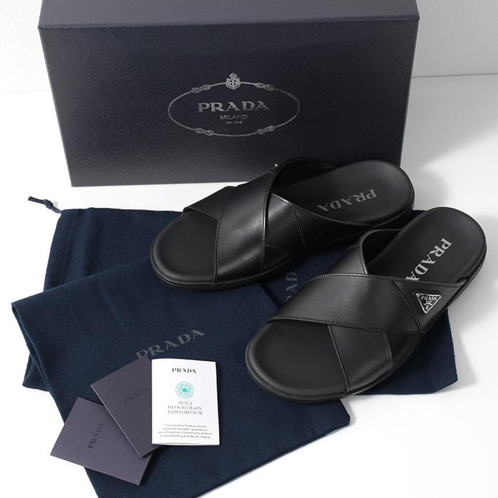 PRADA プラダ サンダル レザー クリスクロス スライドサンダル PRADA プラダ サンダル レザー クリスクロス スライドサンダル