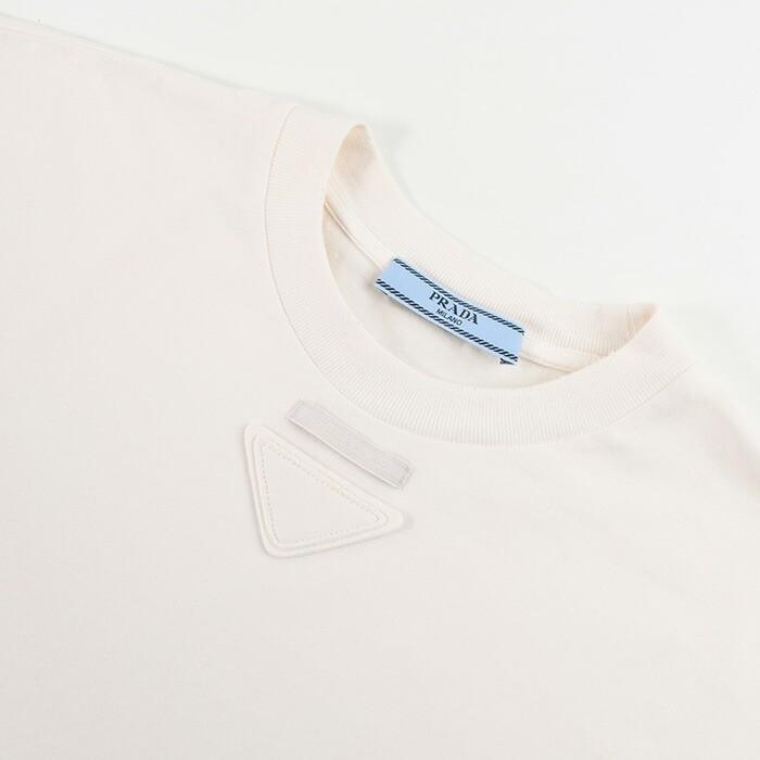 【10％OFF】PRADA プラダ Tシャツ ジャージー Tシャツ 3558A 12ZB メンズ ベージュ F0018 コットン オーバーサイズ スポーティの画像