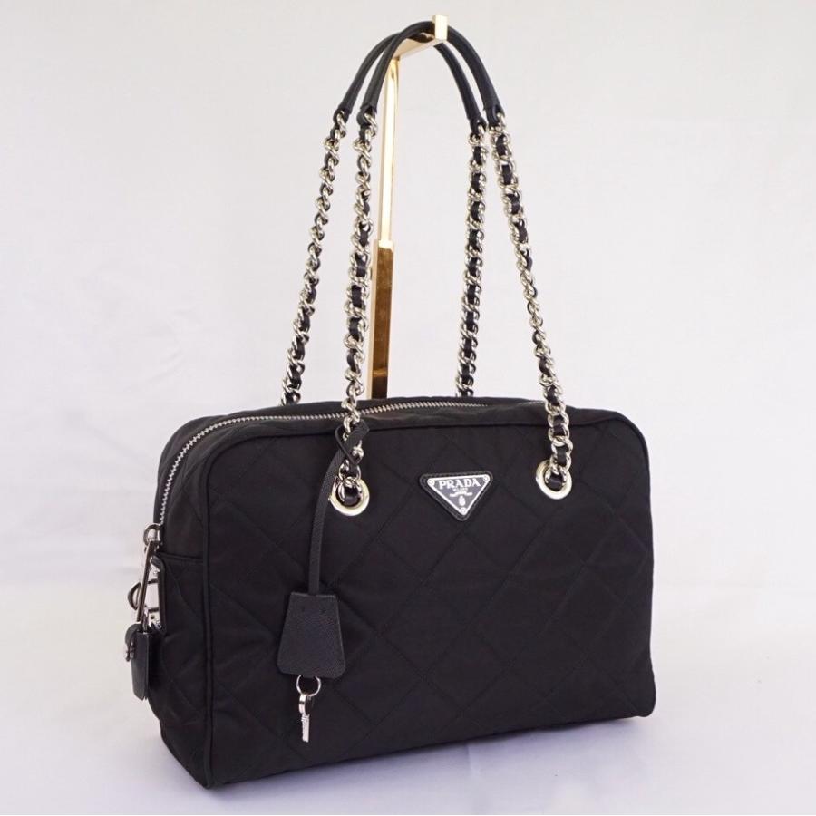 全品p5倍 プラダ Prada ナイロン キルティング バッグ 1bb903 チェーンショルダー Nero ブラック 肩掛け Tessuto Saffiano レザー Prada 1bb903 セレクトショップ Felice Yahoo 店 通販 Yahoo ショッピング