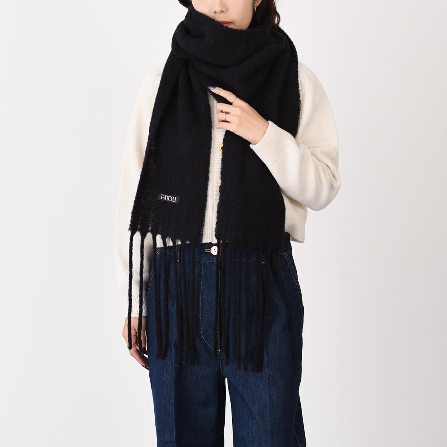 PATOU マフラー 黒 PATOU（パトゥ） マフラー アルパカ ウールブレンド ロングフリンジ