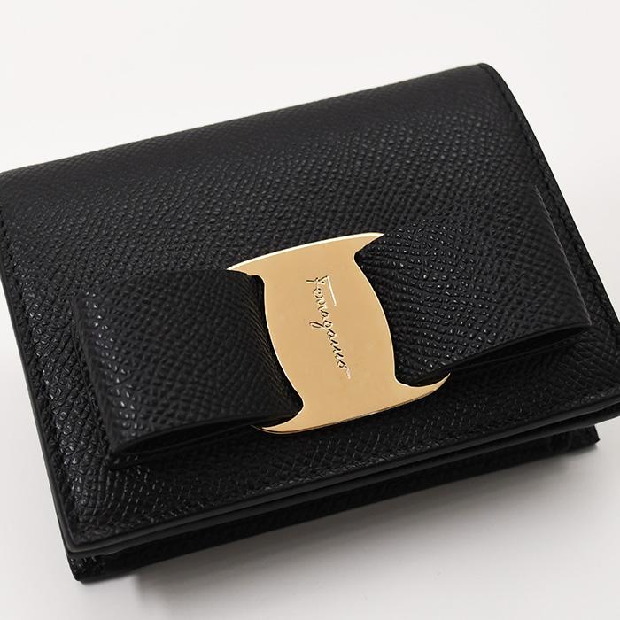 サルヴァトーレフェラガモ Salvatore Ferragamo 二つ折り財布 ヴァラリボン レザー ブラック ゴールド レディース 送料無料【中古】 e60441a 春得SALE☆30％OFFクーポン】サルヴァトーレフェラガモ Salvatore
