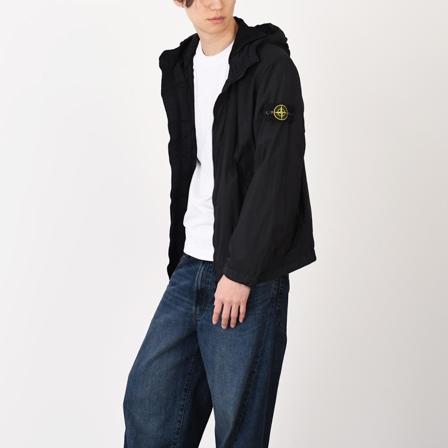 STONE ISLAND ストーンアイランド アウター 4100001 CRINKLE REPS NY 防風＆撥水ジャケット 4100001 S0A23 メンズ ブラック ナイロン フード 軽量 2wayジッパーの画像