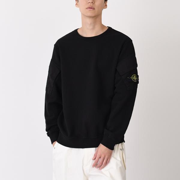へ*い様 Stone  ストーンアイランド ブラック スウェット ト STONE ISLAND ストーンアイランド トップス トレーナー コットン