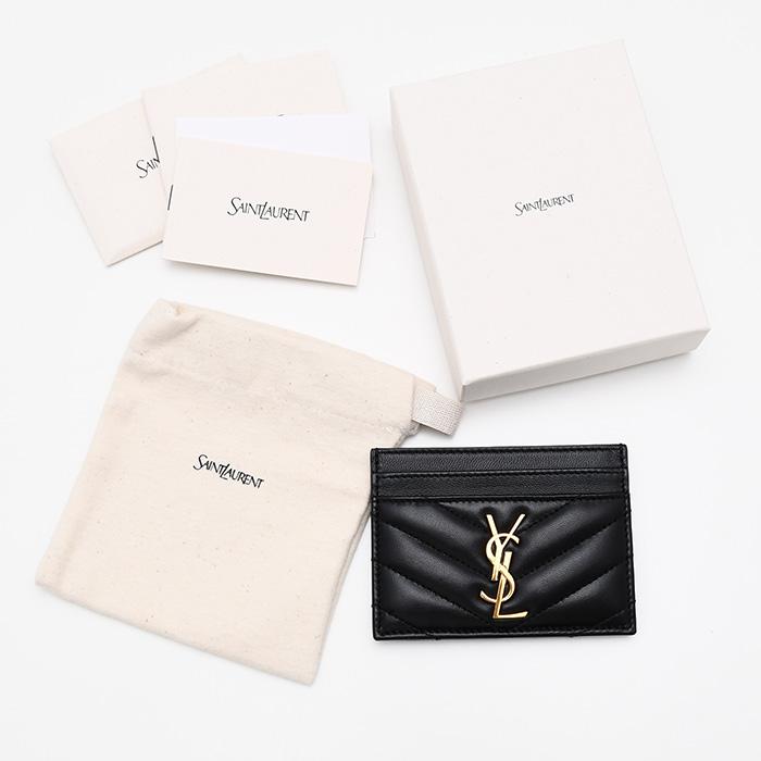 SAINT LAURENT サンローラン YSL カードケース 423291 AAA44 カサンドラ マトラッセ パスケース 名刺入れ レディース ラムスキン レザー ブラック 革小物の画像