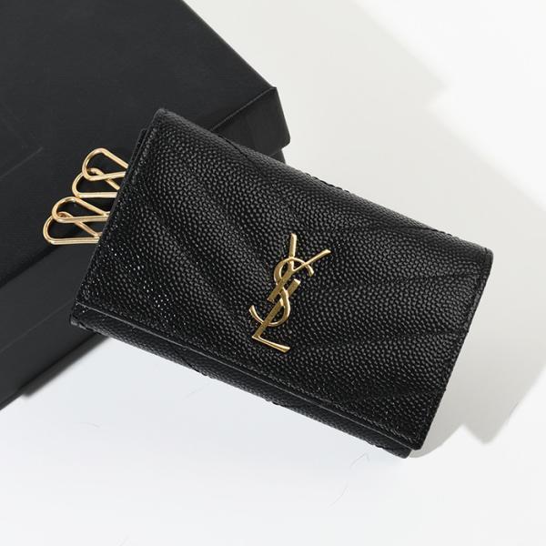 未使用級✨サンローラン　4連　キーケース　カサンドラロゴ　　レザー　黒 SAINT LAURENT サンローラン キーケース カサンドラ スリム 736236