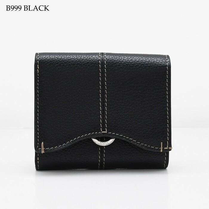 TOD'S トッズ 財布 レザーウォレット XAWDBNB2000XSO レディース ベージュ ブラック ブラウン カーフレザー 三つ折り財布 スナップボタン開閉 ロゴ 爆買の画像