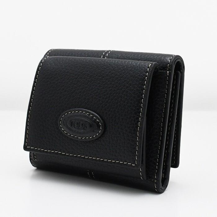 TOD'S トッズ 財布 レザーウォレット XAWDBNB2000XSO レディース ベージュ ブラック ブラウン カーフレザー 三つ折り財布 スナップボタン開閉 ロゴ 爆買の画像
