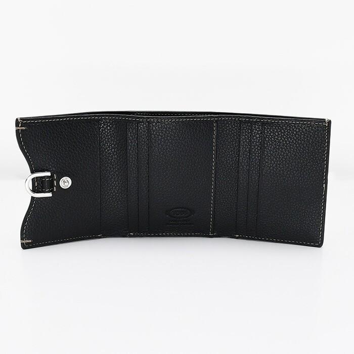 TOD'S トッズ 財布 レザーウォレット XAWDBNB2000XSO レディース ベージュ ブラック ブラウン カーフレザー 三つ折り財布 スナップボタン開閉 ロゴ 爆買の画像