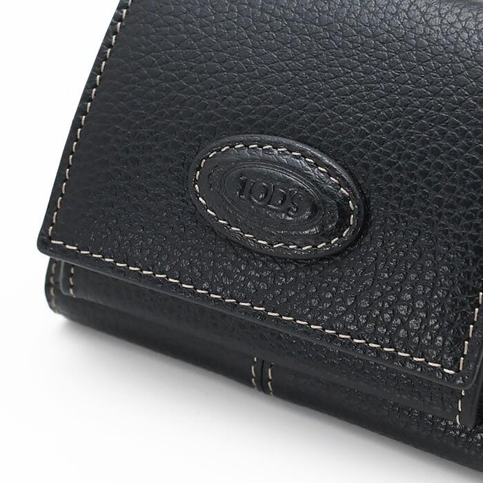 TOD'S トッズ 財布 レザーウォレット XAWDBNB2000XSO レディース ベージュ ブラック ブラウン カーフレザー 三つ折り財布 スナップボタン開閉 ロゴ 爆買の画像