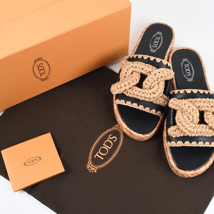TOD'S トッズ サンダル 靴 ケイト レザー ラフィアサンダル TOD'S トッズ サンダル 靴 ケイト レザー ラフィアサンダル