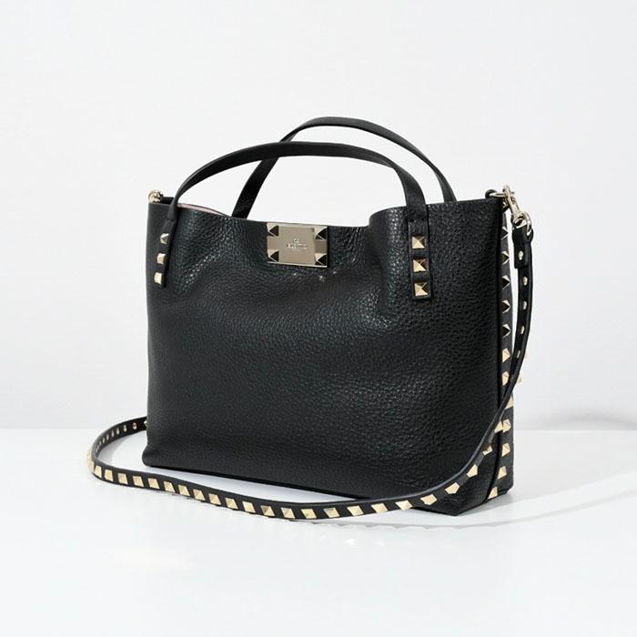 VALENTINO ヴァレンティノ バッグ ロックスタッズカーフスキンバッグ B0K11 VSN レディース BLACK ROSE QUARTZ ブラック スタッズ シンプル ショルダー 2way｜selectshopfelice｜05