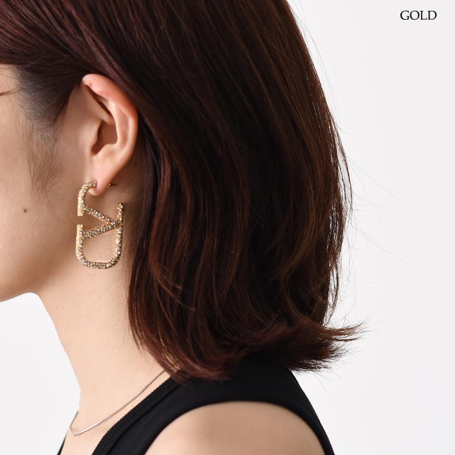 VALENTINO シグネチャー チェーンピアス スワロフスキーゴールド VALENTINO（ヴァレンティノ） ピアス アクセサリー Vロゴ シグネチャー