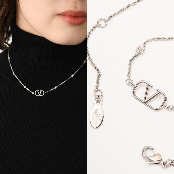 【即購入OK】 Valentino Vロゴ クリスタル ネックレス ミニ Vロゴ シグネチャー メタル X スワロフスキー®クリスタル