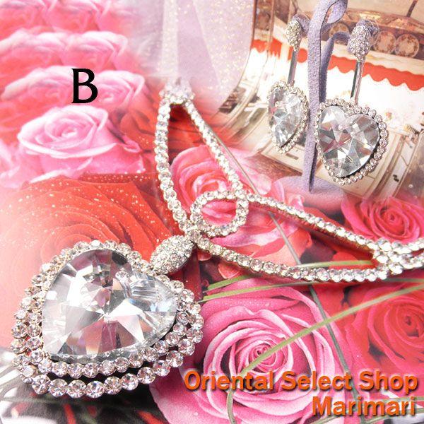 ビッグスワロフスキー ALL水晶スワロ 大粒ハート ネックレス ピアス セット