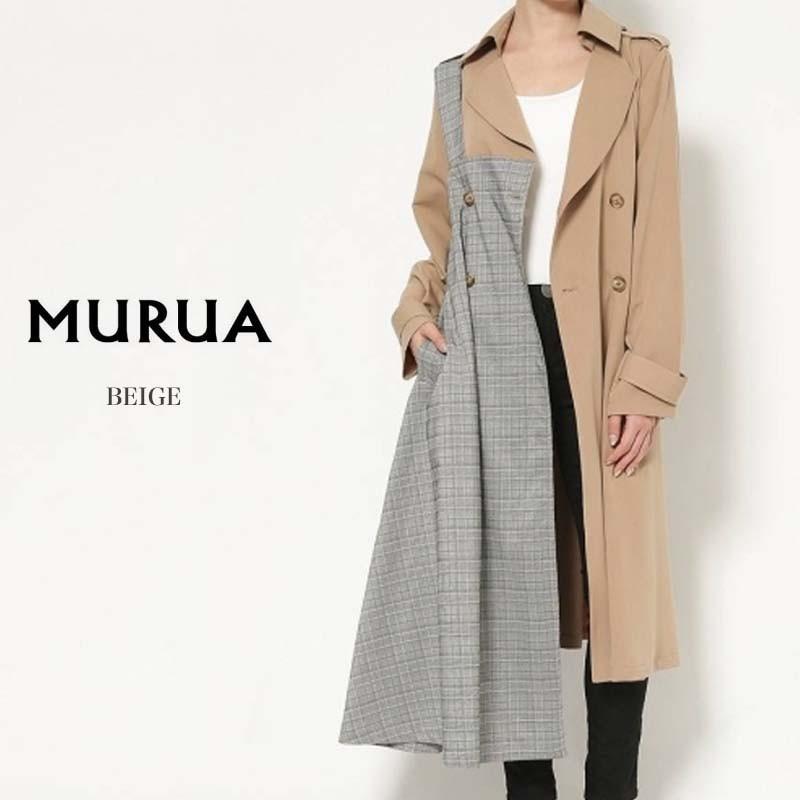 Murua ムルーア 通販 ドッキングチェックロングコート 011920000501 2019春夏 011920000501 セレクトショップムー ヤフー店 通販 Yahoo ショッピング