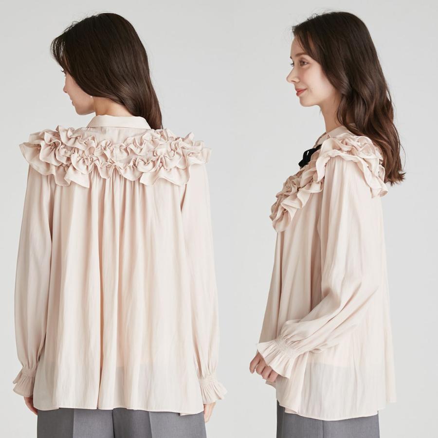 【CELFORD】フリルヨークシャツカラーブラウス 【新品、タグ付】 セルフォード CELFORD フリルヨークシャツカラーブラウス （NVY