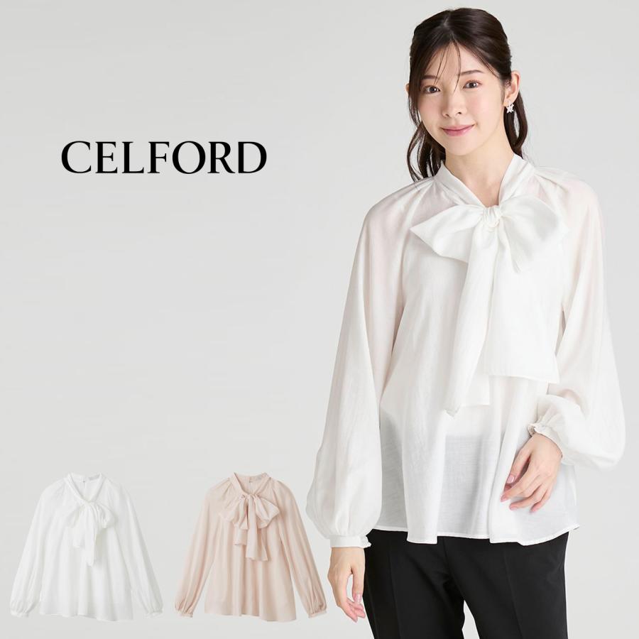 美品⚑　セルフォード ボウタイ　ビッグリボン　シアーブラウスホワイト CELFORD（セルフォード） ビッグリボンシアーブラウス cwfb261017