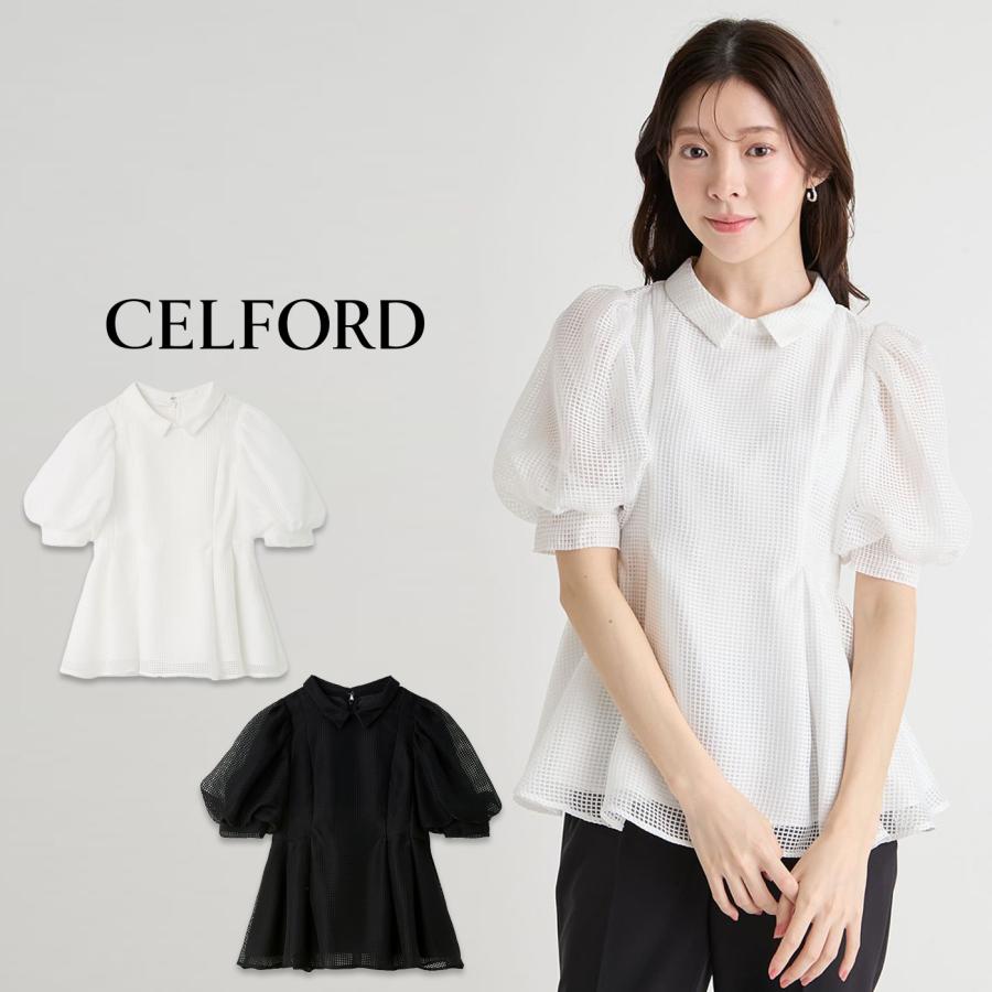 す*ん様 CELFORD⭐︎セルフォード⭐︎バルーンペプラムキャミブラウス⭐︎ホ CELFORD（セルフォード） 洗える 襟付きメッシュブラウス cwfb261101
