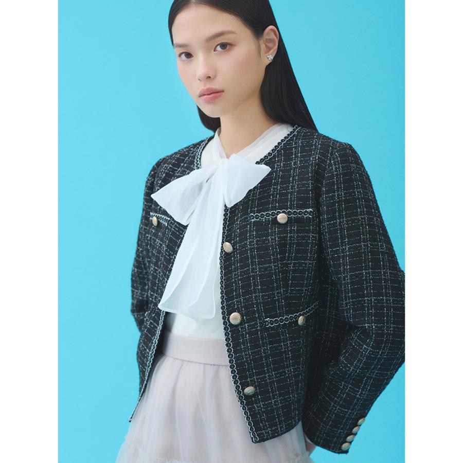 CELFORD（セルフォード） ミドル丈ノーカラーツイードジャケット