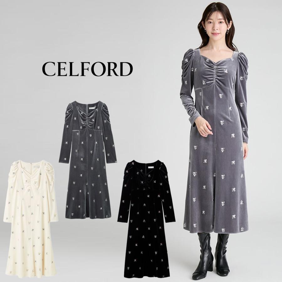 CELFORD（セルフォード） 花柄刺繍ベロアワンピース cwfo255057