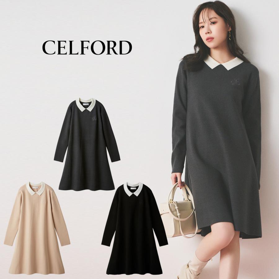 CELFORD（セルフォード） 衿付きAラインニットワンピース cwno254126