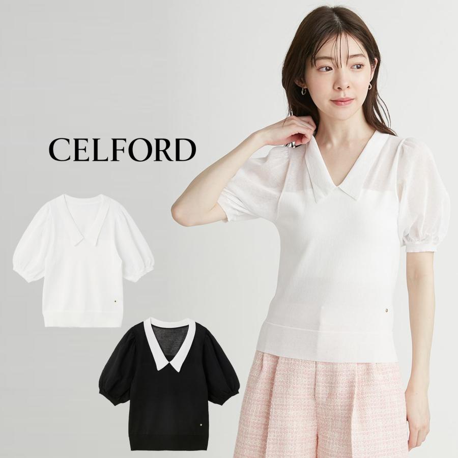 CELFORD（セルフォード） 襟付きシアーニットプルオーバー cwnt254038