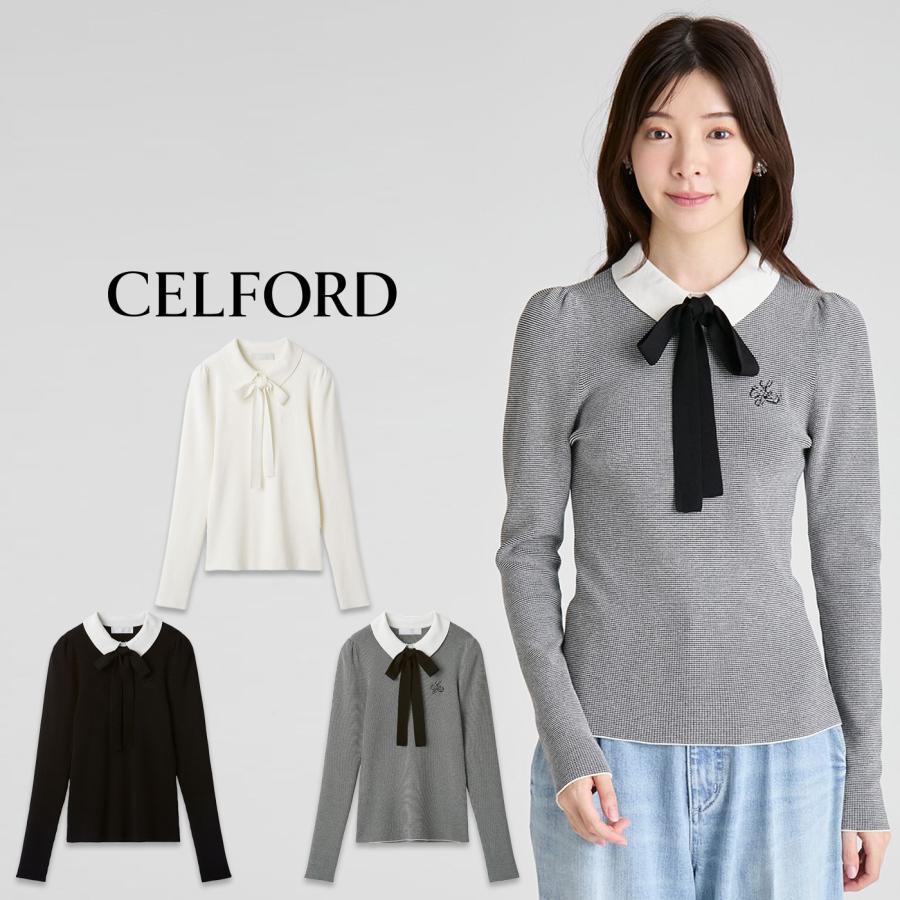 CELFORD（セルフォード） ボウタイリボン衿付きニットプルオーバー