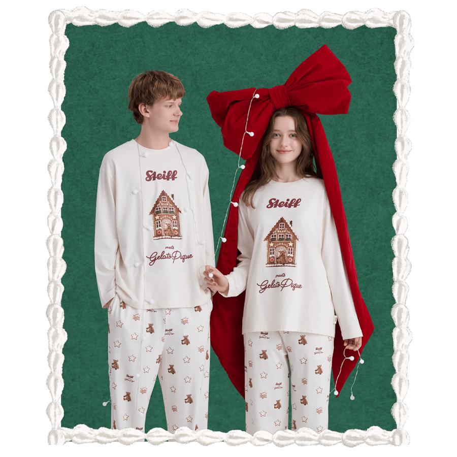 ジェラートピケ オム GELATO PIQUE HOMME Steiff ワンポイントロンT&総柄ロングパンツ pmct255274set ジェラピケ シュタイフ テディベア パジャマセット ルームウェア クリスマス プレゼント gelato pique（ジェラートピケ） オム GELATO PIQUE HOMME Steiff ワン