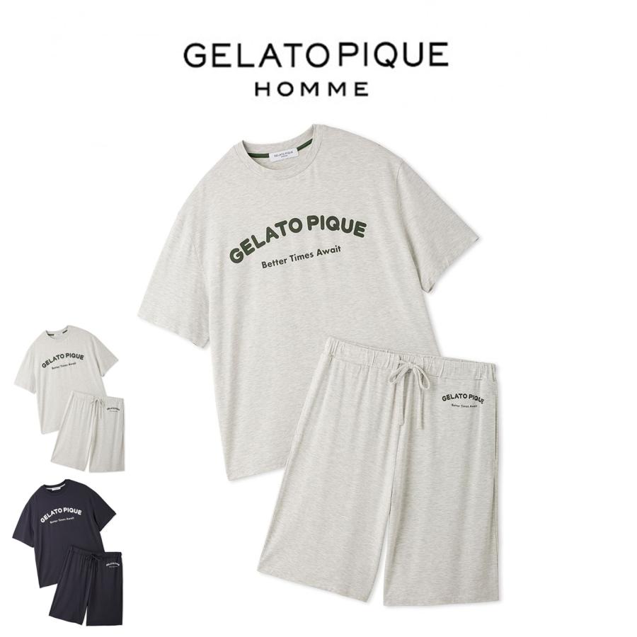新品　ジェラピケ ロゴメロー　Tシャツ&パンツ　セットアップ gelato pique（ジェラートピケ） オム 接触冷感 カジュアルレーヨン