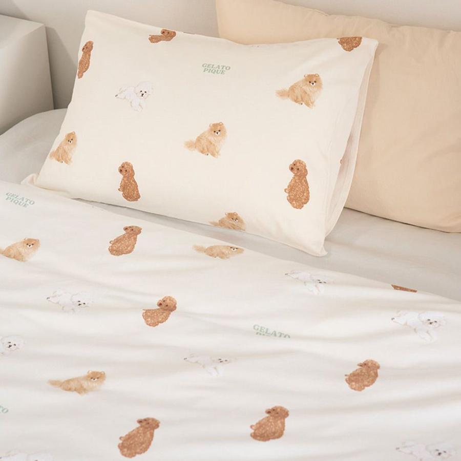 新品未使用　ジェラート ピケ　寝具　犬柄　DOG柄　掛け布団カバー　シングル gelato pique（ジェラートピケ） DOG柄プリント寝具2点セット