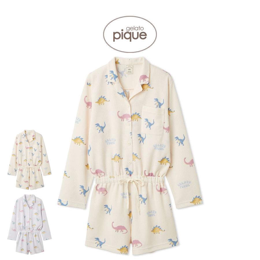 gelato pique（ジェラートピケ） ダイナソー柄ワッフルオールインワン