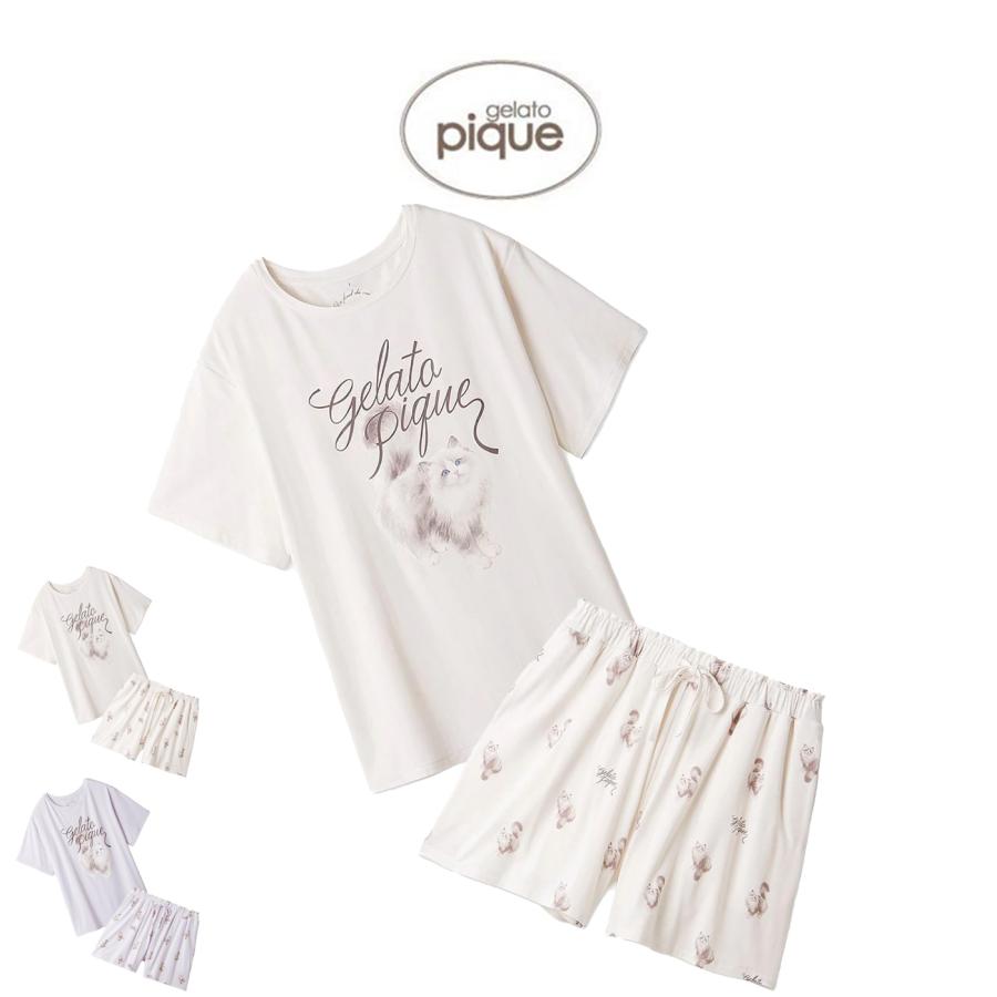gelato pique ジェラートピケ CAT柄ワンポイントTシャツ