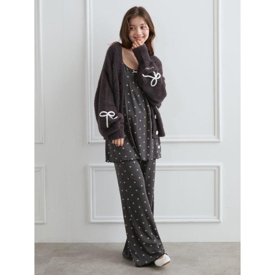 ジェラートピケ リボン柄サテンシャツ　ロングパンツ　セットアップ ジェラートピケ リボン柄サテンシャツ ロングパンツ セットアップ