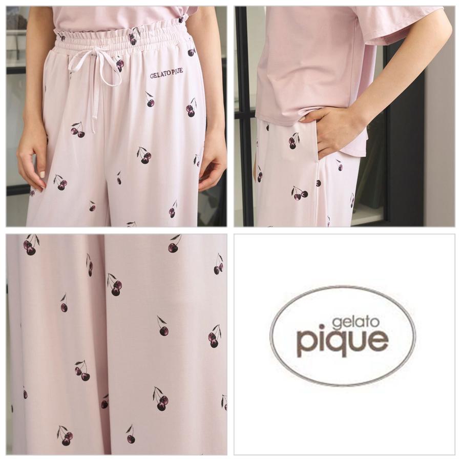 新作GELATO PIQUE チェリー柄ルームウェアセット M gelato pique（ジェラートピケ） UNISEX チェリー柄ワンポイントロンT
