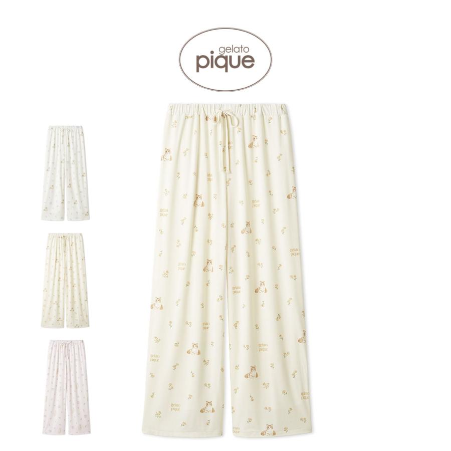 gelato pique ジェラピケ ボーダー ルームウェア 上下 猫 ロンT gelato pique（ジェラートピケ） フラワーキャット柄ロングパンツ