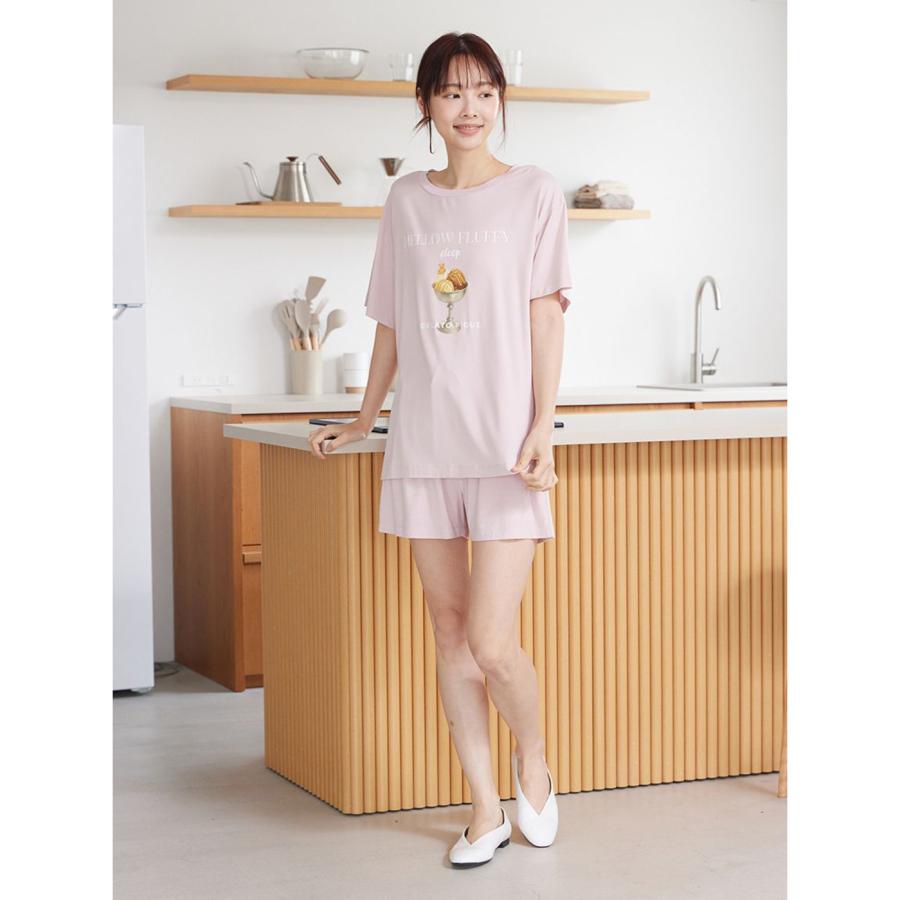 ジェラートピケ 接触冷感 COOLレーヨンデザートロゴTシャツ&ショートパンツセット pwcp262300set pwct262298 ジェラピケ パジャマ 上下セット gelato piqueの画像