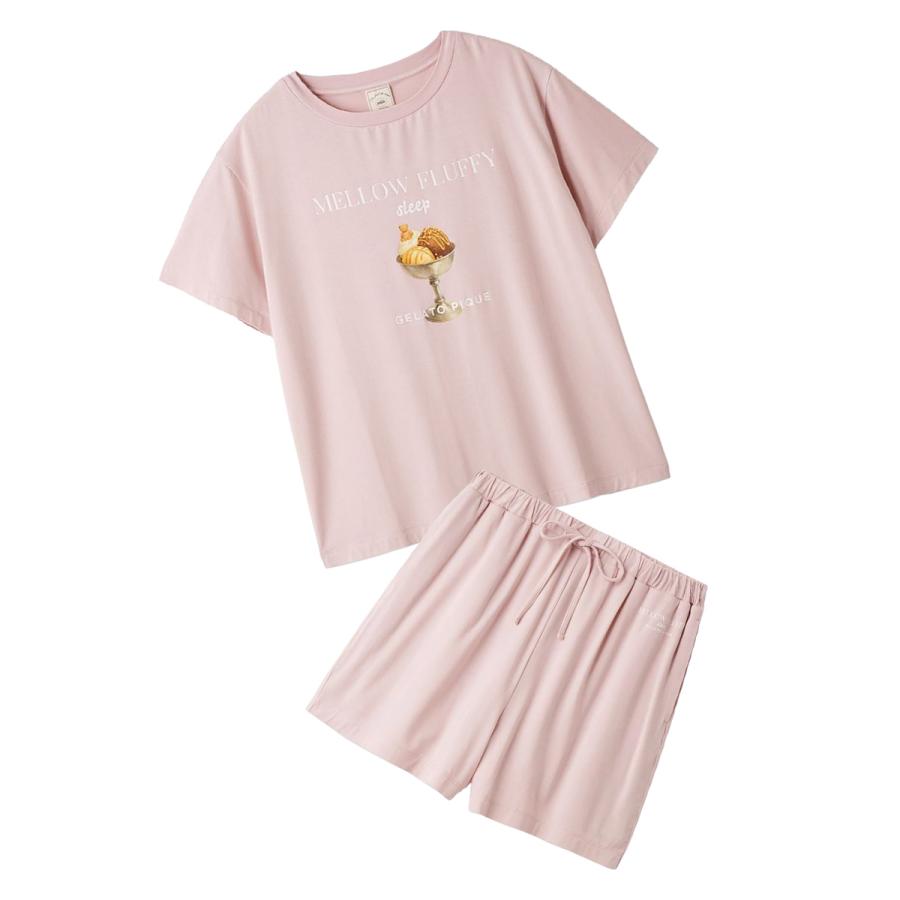 ジェラートピケ 接触冷感 COOLレーヨンデザートロゴTシャツ&ショートパンツセット pwcp262300set pwct262298 ジェラピケ パジャマ 上下セット gelato piqueの画像
