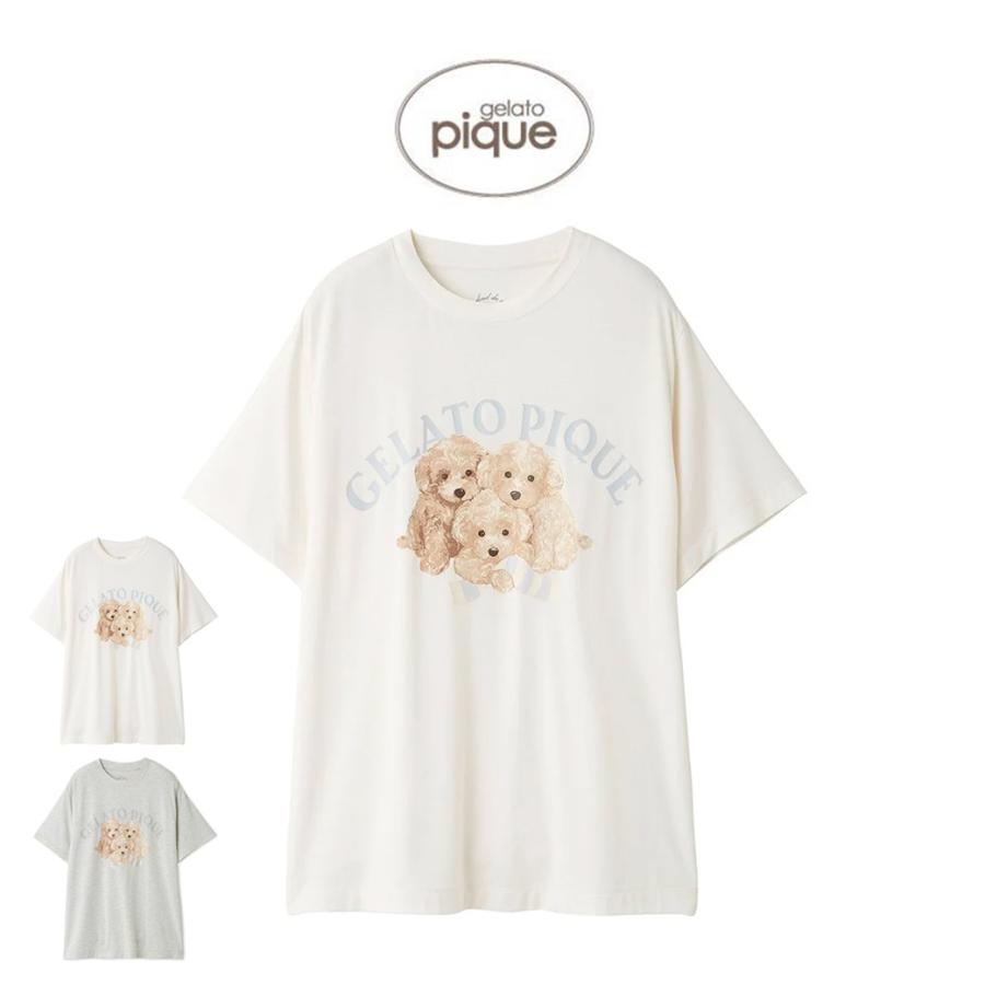 ジェラートピケ　トイプードル柄ワンポイントTシャツ　半袖トップス　わんちゃん ジェラートピケ トイプードル柄ワンポイントTシャツ 半袖