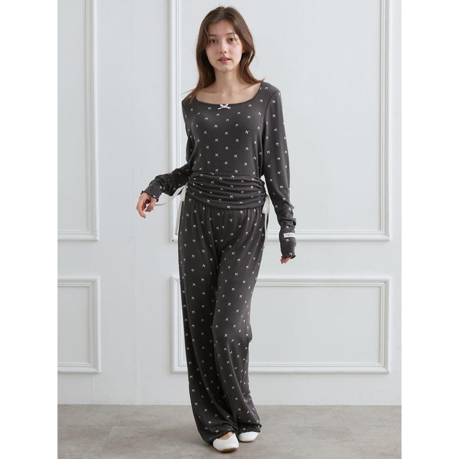 ジェラートピケ リボン柄サテンシャツ　ロングパンツ　セットアップ 新品♡ ジェラートピケ リボン柄サテンシャツ ロングパンツ