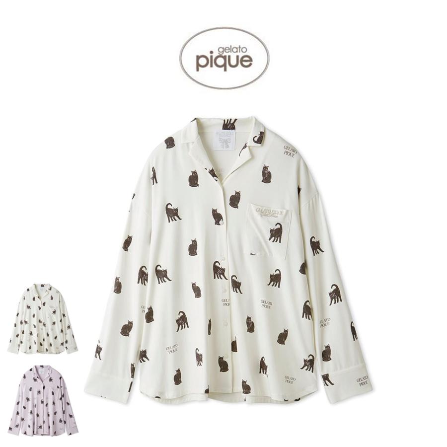 完売ジェラートピケ gelato pique ねこ柄 上下セット オフホワイト gelato_pique_23SS1_newcollection 大人気の「gelato pique」からワン
