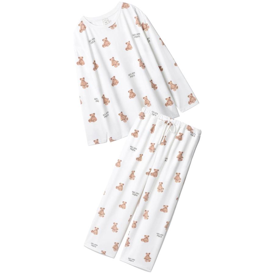 新品タグ付き　上下セット　ジェラートピケ　リボン柄　ふわもこ　ルームウェア 新品タグ付】ジェラートピケ リボン柄 プルオーバー ロング