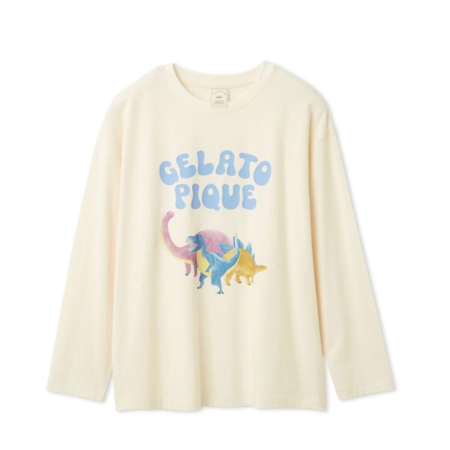 ジェラートピケ ダイナソー柄　ロングTシャツ　& ロングパンツ ダイナソーワンポイントロンT(カットソー・Tシャツ)｜ルームウェア