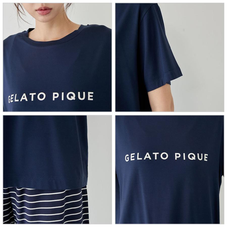 ジェラート ピケ ロングTシャツ・パンツセット　新品、未使用品 gelato pique（ジェラートピケ） レーヨンロゴTシャツ&ボーダーロング