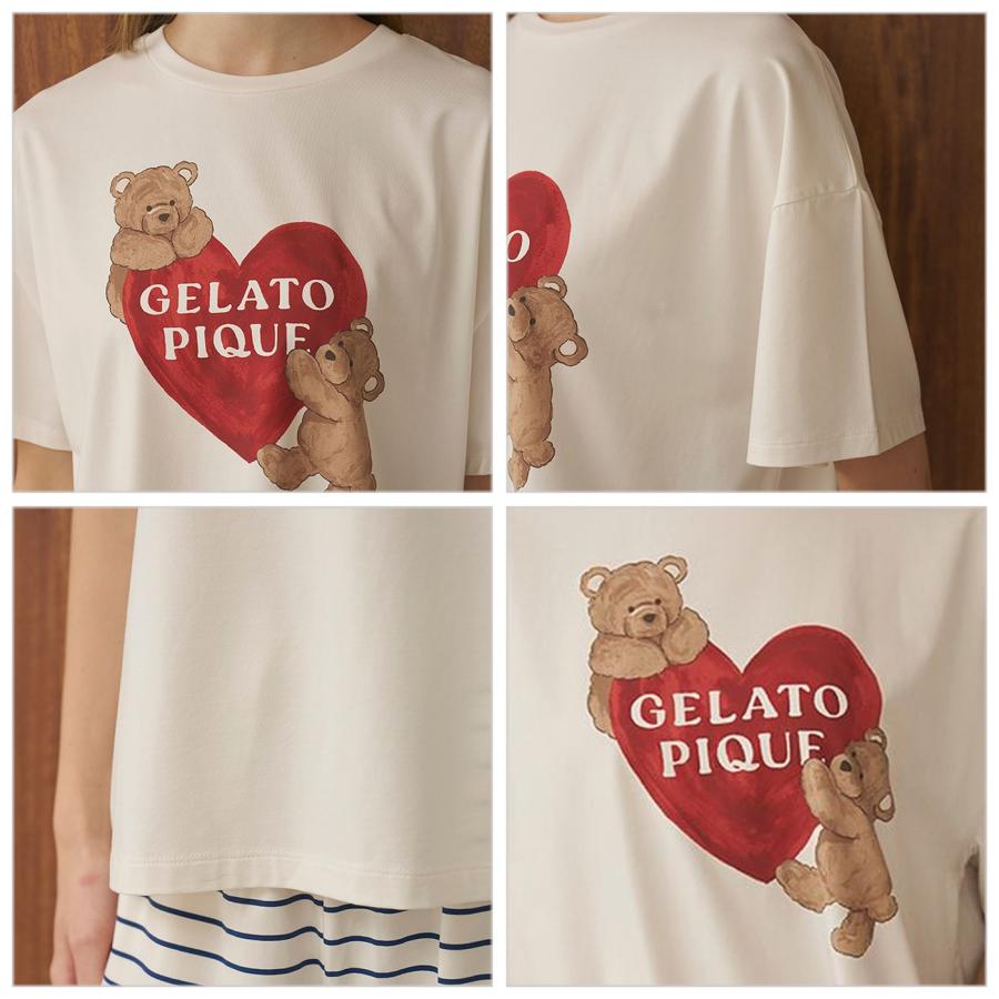 gelato pique（ジェラートピケ） 接触冷感 BEAR HEARTワンポイントT